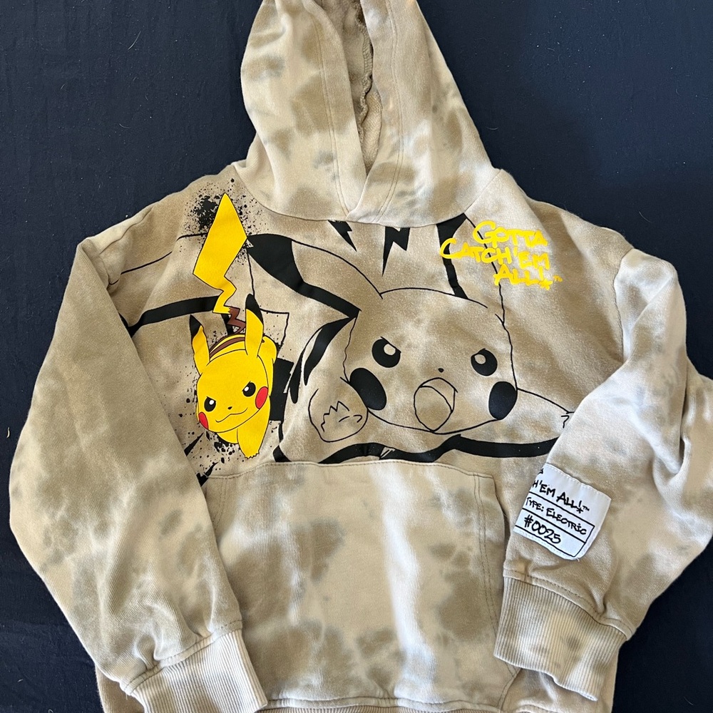 Pokemon Tan Tie-Dye Pikachu Hoodie with Yellow Graphic
